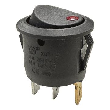 Spínač prosvětlený kulatý,černý s indikační LED